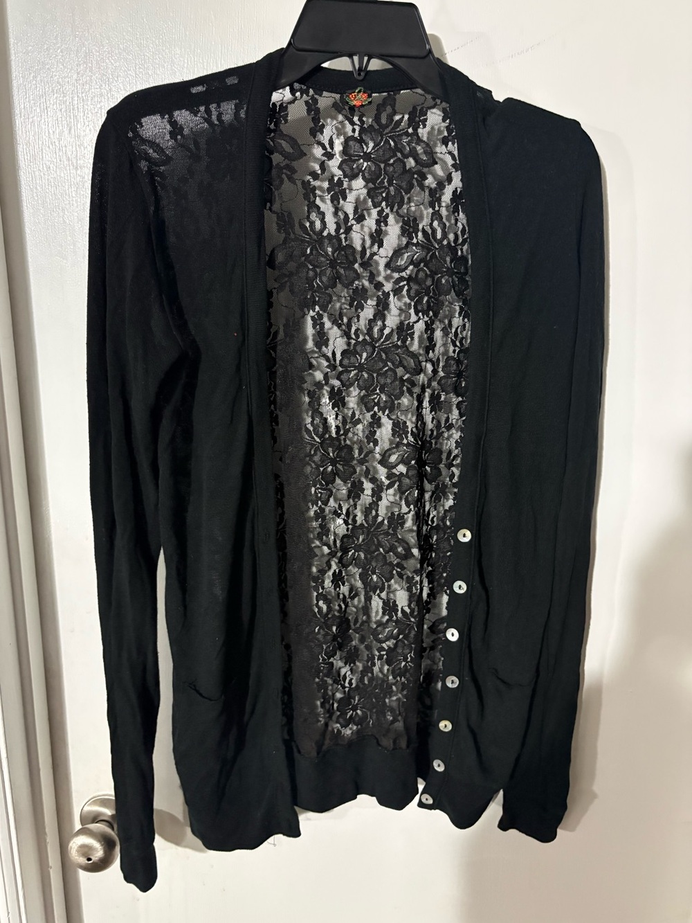 Black Lace-Back Button Cardigan